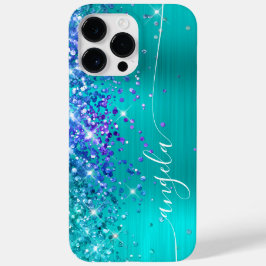 Türkisblau und Lila Glitterie-Glam-Signatur Case-Mate iPhone 14 Pro Max Hülle