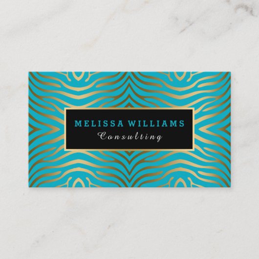 Türkisblau und moderne Gold Zebra Streifen Visitenkarte (Vorderseite)