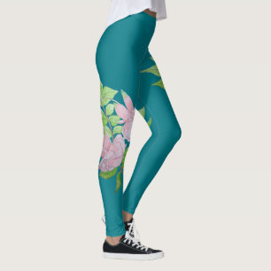 Türkisblau und mutige rosa Blume kopieren Blumen Leggings