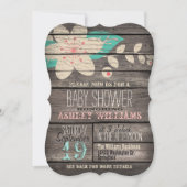 Türkisblau und rosa Blume auf rustikaler Holzdusch Einladung (Vorderseite)