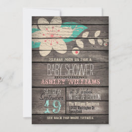 Türkisblau und rosa Blume, rustikale Holzdusche Einladung