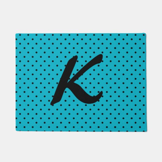 Türkisblau und schwarz Polka Dot Dot Mat Fußmatte (Vorderseite)