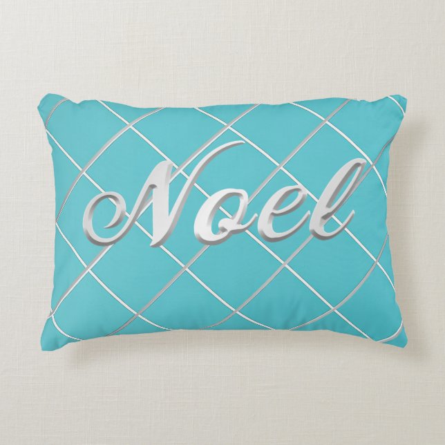 Türkisblau und silberfarbenes "Weihnachten" dekora Dekokissen (Vorderseite)