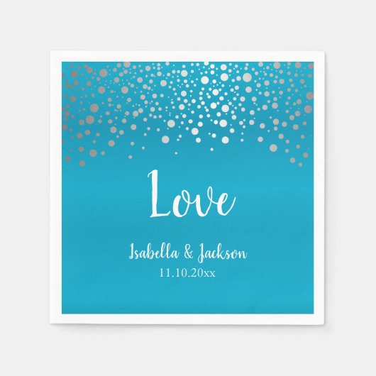 Türkisblau und Silberfetti-Punkte Serviette (Vorderseite)