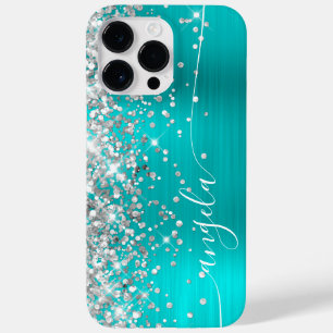 Türkisblau und Silberglanz Glittery Glam Signature Case-Mate iPhone 14 Pro Max Hülle