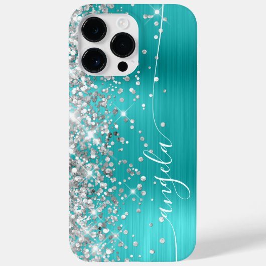 Türkisblau und Silberglanz Glittery Glam Signature Case-Mate iPhone Hülle (Rückseite)