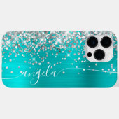 Türkisblau und Silberglanz Glittery Glam Signature Case-Mate iPhone Hülle (Rückseite (Horizontal))