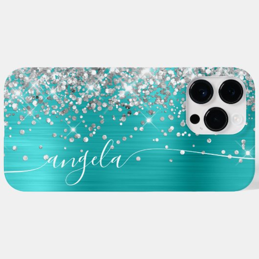 Türkisblau und Silberglanz Glittery Glam Signature Case-Mate iPhone Hülle (Rückseite (Horizontal))