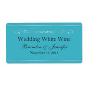 Türkisblau und Silberne Hochzeit Mini Weinetikette (Vorne)