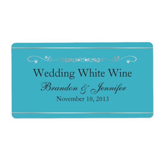 Türkisblau und Silberne Hochzeit Mini Weinetikette (Vorne)