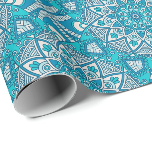 Türkisblau und weißer Kreis Mandala Geschenkpapier (Rolleneckpunkt)