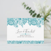 Türkisblau Vintag Paisley Dankeskarte (Stehend Vorderseite)