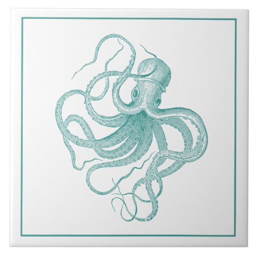 Türkisblau Vintager Wassertopus Fliese (Vorderseite)