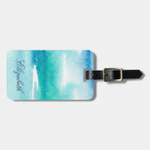 Türkisblau Wasserfarbener Ozean Personalisierter N Gepäckanhänger (Vorderseite horizontal)