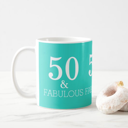Türkisblau weiß 50 und herrlich zum Geburtstag Kaffeetasse (Mit Donut)