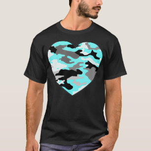 Türkisblau Weiß Grau Camouflage Herz T-Shirt
