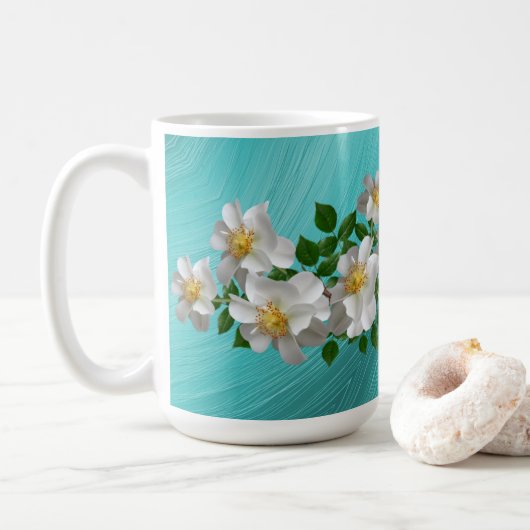 Türkisblau Weiße Blume Tee Tasse (Mit Donut)