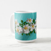 Türkisblau Weiße Blume Tee Tasse (Vorderseite Links)