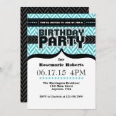 Türkisblau Weißes Herringbone Geburtstag Einladung (Vorne/Hinten)