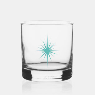 Türkisblaue 1950er Jahre Atomic Starburst Mitte de Whiskyglas