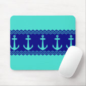 Türkisblaue Ankerküste Streifen Mousepad (Mit Mouse)