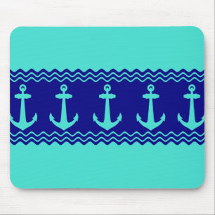 Türkisblaue Ankerküste Streifen Mousepad
