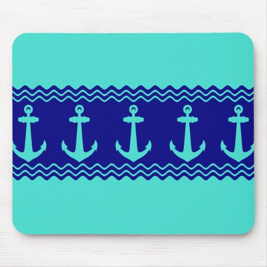 Türkisblaue Ankerküste Streifen Mousepad (Vorne)
