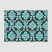 Türkisblaue Aqua Glitzer Schwarzer Damast Design Seidenpapier (Vorderseite)