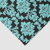 Türkisblaue Aqua Glitzer Schwarzer Damast Design Seidenpapier (Ausschnitt)