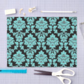 Türkisblaue Aqua Glitzer Schwarzer Damast Design Seidenpapier (Handwerk)