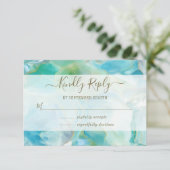 Türkisblaue Aquarellfarben-Hochzeit RSVP Karte (Stehend Vorderseite)