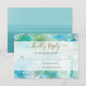 Türkisblaue Aquarellfarben-Hochzeit RSVP Karte (Vorne/Hinten)