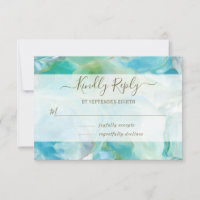 Türkisblaue Aquarellfarben-Hochzeit RSVP