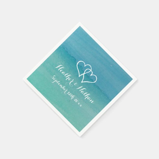 Türkisblaue Aquarellmalerei Hochzeitsnapkins Serviette (Ecke)