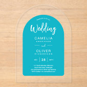 Türkisblaue Arche Akryllische Hochzeit lädt zu mod Acryleinladungen (Vorderseite)