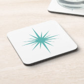 Türkisblaue Atomic Sternexplosion Mitte des Jahrhu Getränkeuntersetzer (Linke Seite)