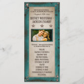 Türkisblaue Barn Wood Stars Western Hochzeitsprogr Programm (Vorderseite)