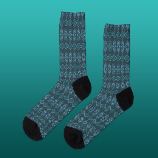 Türkisblaue Blätter Octagon und Diagonal Socken