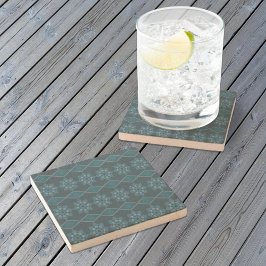 Türkisblaue Blätter Octagon und Diagonal Steinuntersetzer