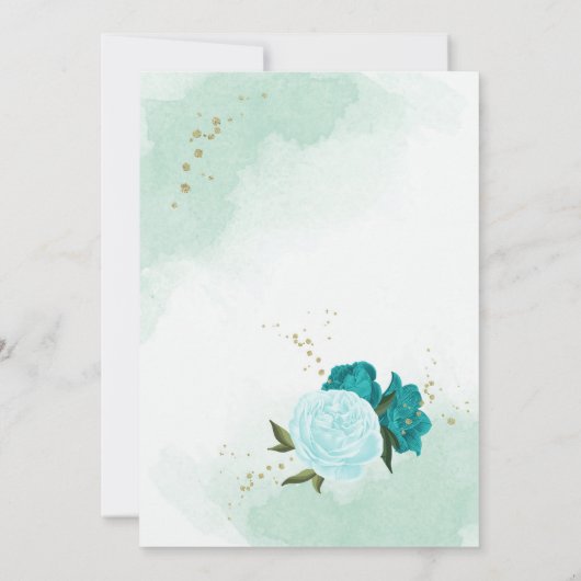Türkisblaue Blume Grüne Blätter Brautparty Einladung (Rückseite)