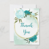Türkisblaue Blume Grüne Blätter Hochzeit Dankeskarte (Vorderseite)