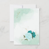 Türkisblaue Blume Grüne Blätter Hochzeit Dankeskarte (Rückseite)