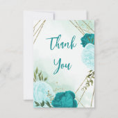 Türkisblaue Blume Grüne Blätter Hochzeit Dankeskarte (Vorderseite)