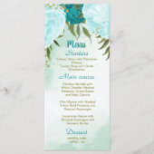 Türkisblaue Blume Grüne Blätter Hochzeit Menükarte (Vorderseite)