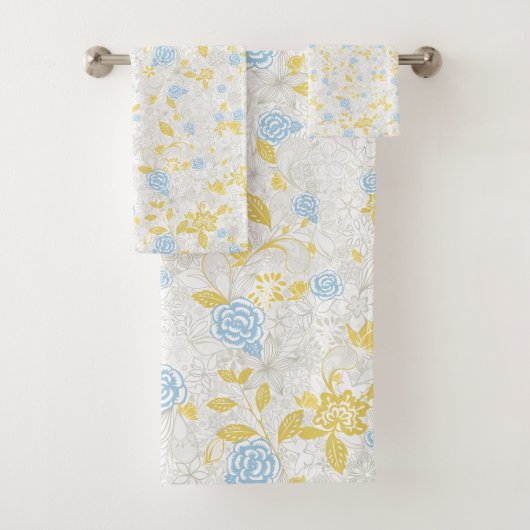 Türkisblaue Blume Nahtloses Muster Badhandtuch Set (Insitu)