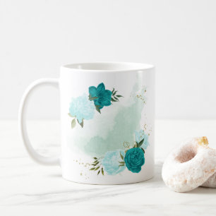 Türkisblaue Blumen Kaffeetasse