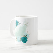 Türkisblaue Blumen Kaffeetasse (Vorderseite Links)