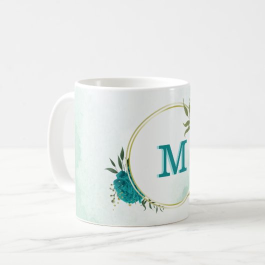 Türkisblaue Blumen Kaffeetasse (Vorderseite Links)