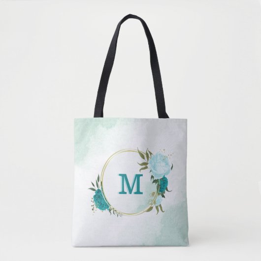 Türkisblaue Blumen Tasche (Vorderseite)