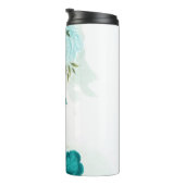 Türkisblaue Blumen Thermosbecher (Nach rechts gedreht)